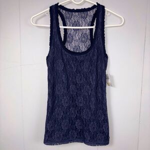 NWT Abercrombie Kids Navy Blue Floral Lace Y2K Tank Top Size XL Preppy Cute
